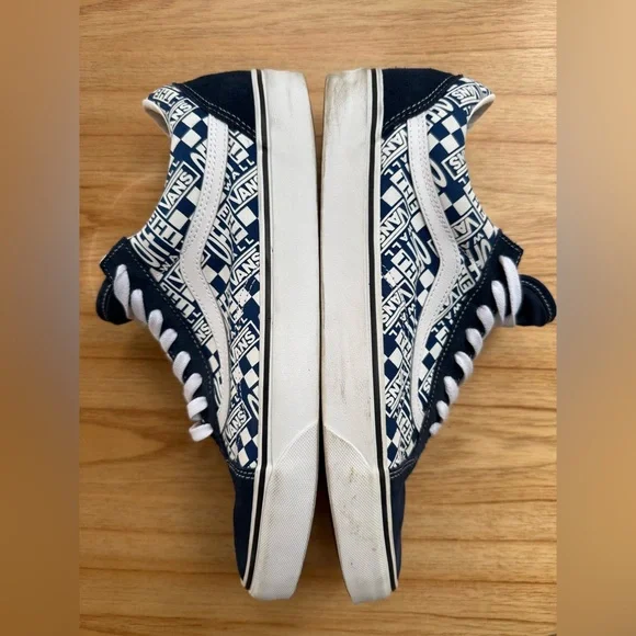 Vans Old Skool Navy Logo Checker Print Sneakers | Men’s Size 13 - Picture 10 of 11